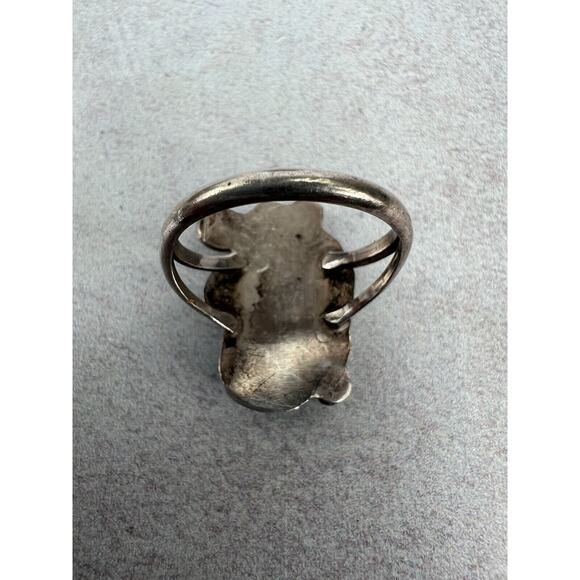 Vintage Sterling Silver Turquoise Ring - Size 7 Handmade Scroll Leaf Boho - Picture 4 of 7